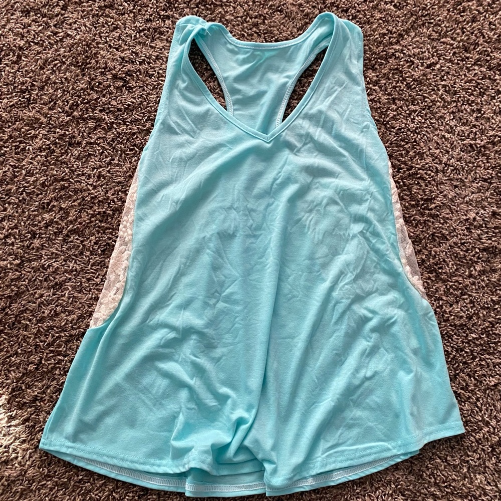 Aqua blue side lace tank top